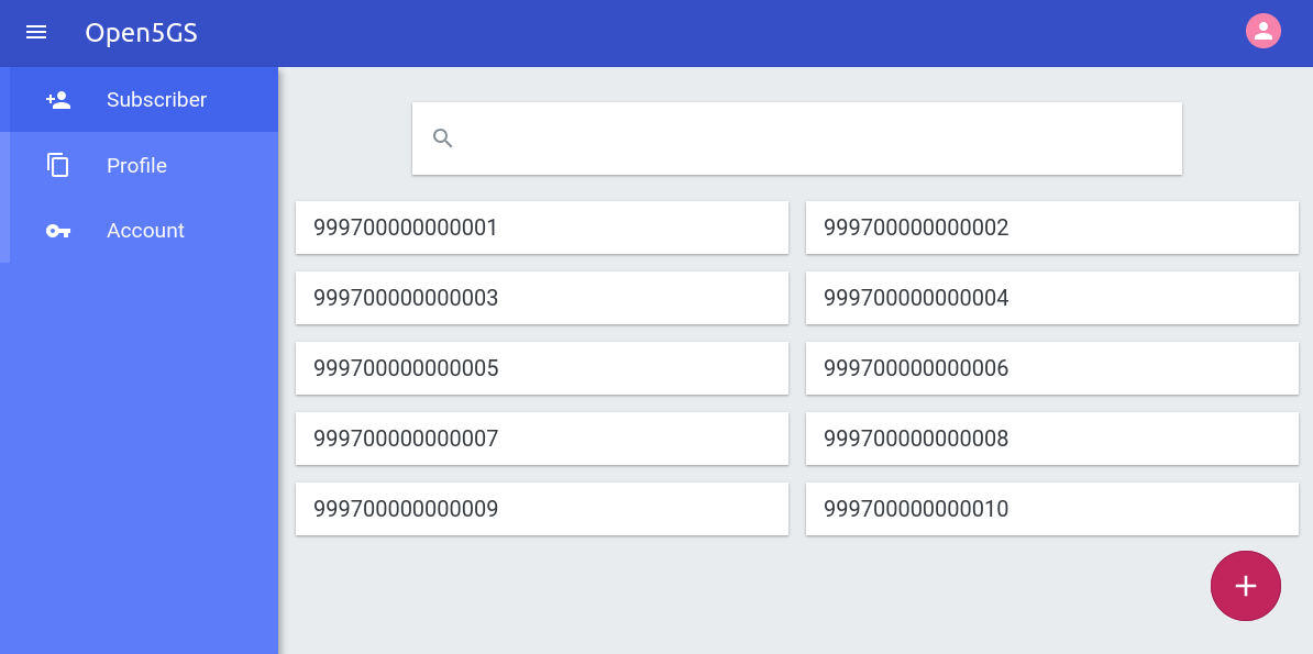 Antarmuka WebUI Open5GS untuk Management Subscriber