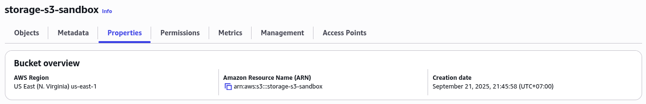 Antarmuka Properties Bucket S3