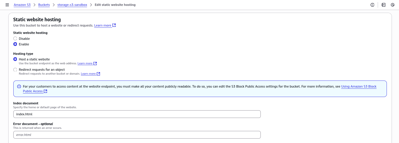 Menu Static Website Hosting